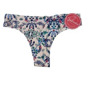 Splendies Laser Cut Thong Panty Multicolor Floral Womens Small